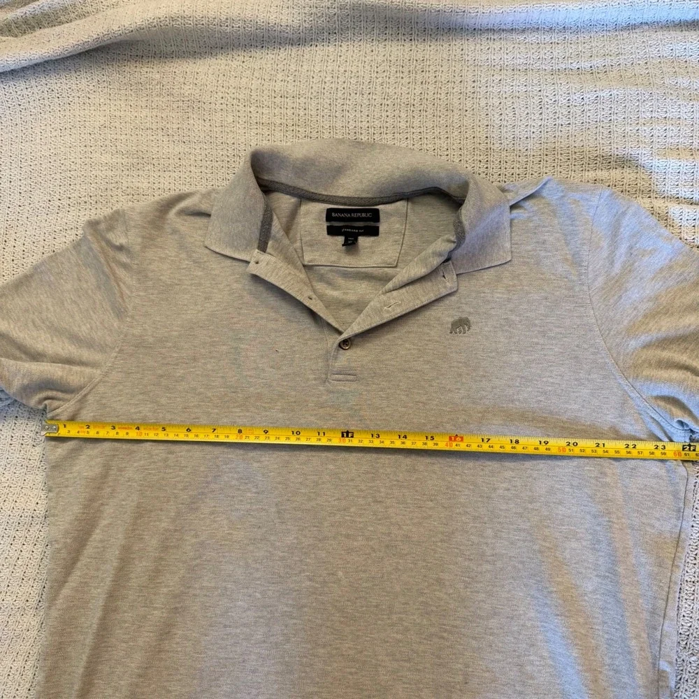 Banana Republic Mens XL Tall Gray Elephant Logo Standard Fit Polo Shirt Pinhole